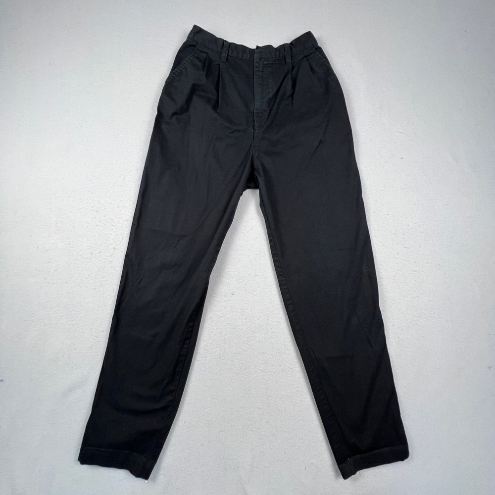 Gap Pleated Tapered Pants Womens 8 Tall Black High Rise Cotton Chino Workwear